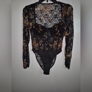 Elegant Black and Gold Lace Bodysuit